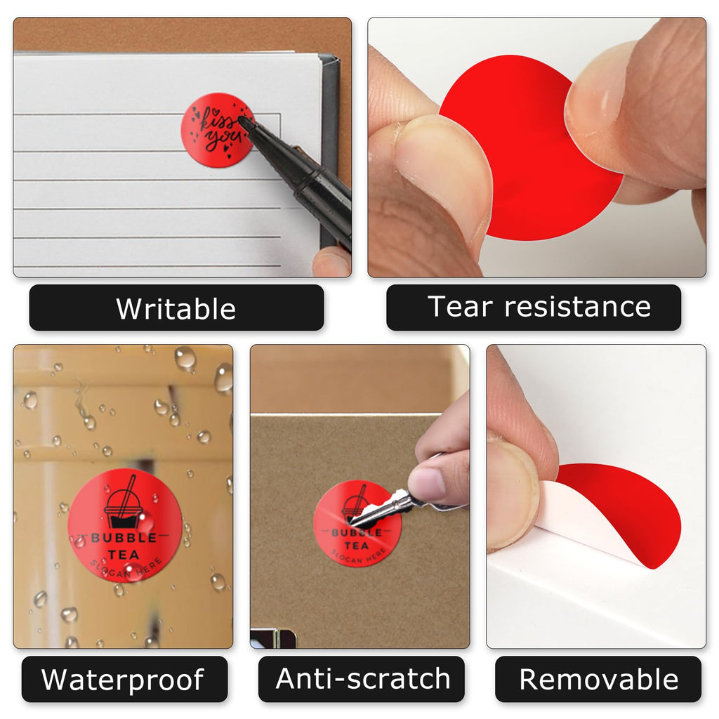 Red Round Thermal Labels 1 Inch Waterproof Vinyl Stickers 500 PCS Red