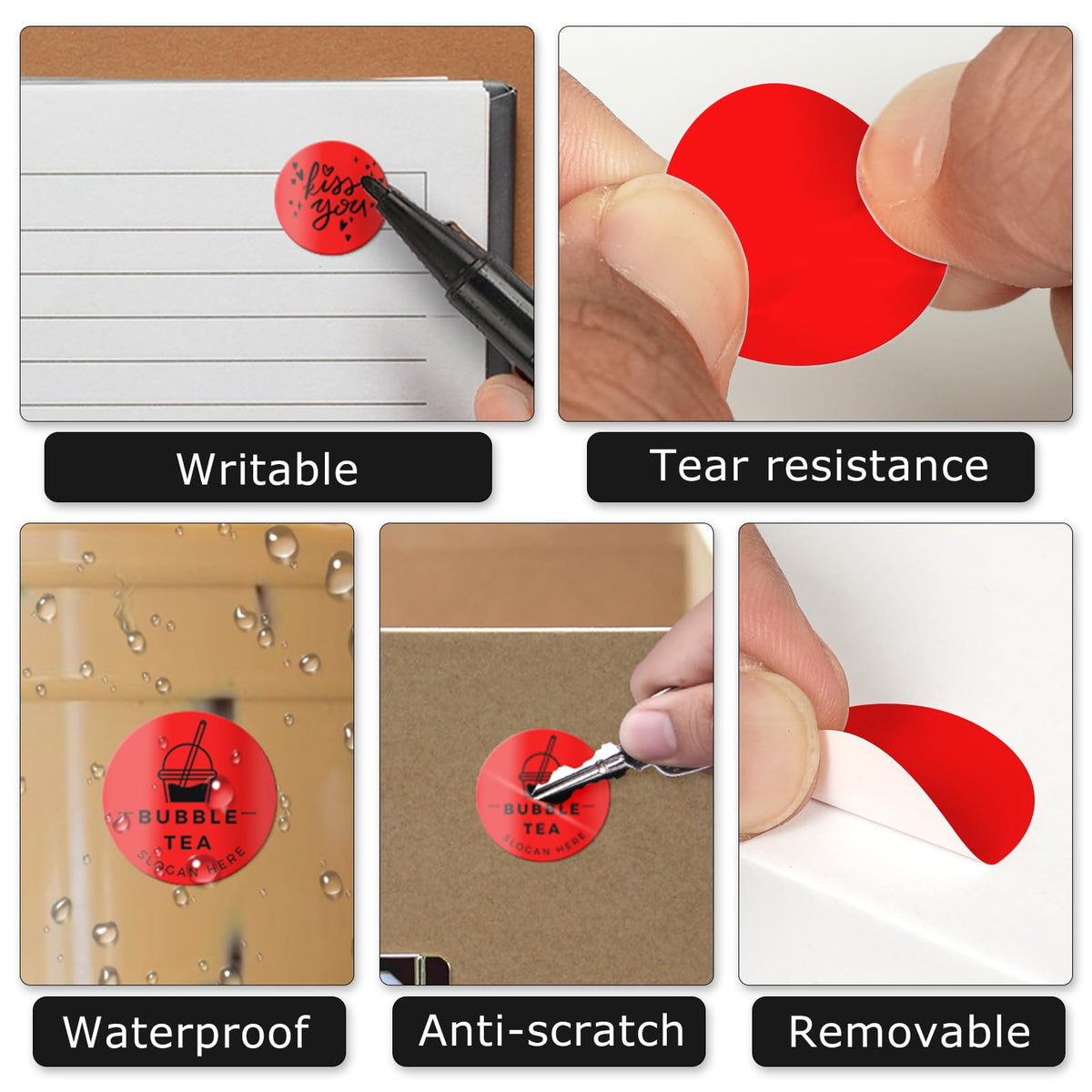 Red Round Thermal Labels 1 Inch Waterproof Vinyl Stickers 500 PCS Red