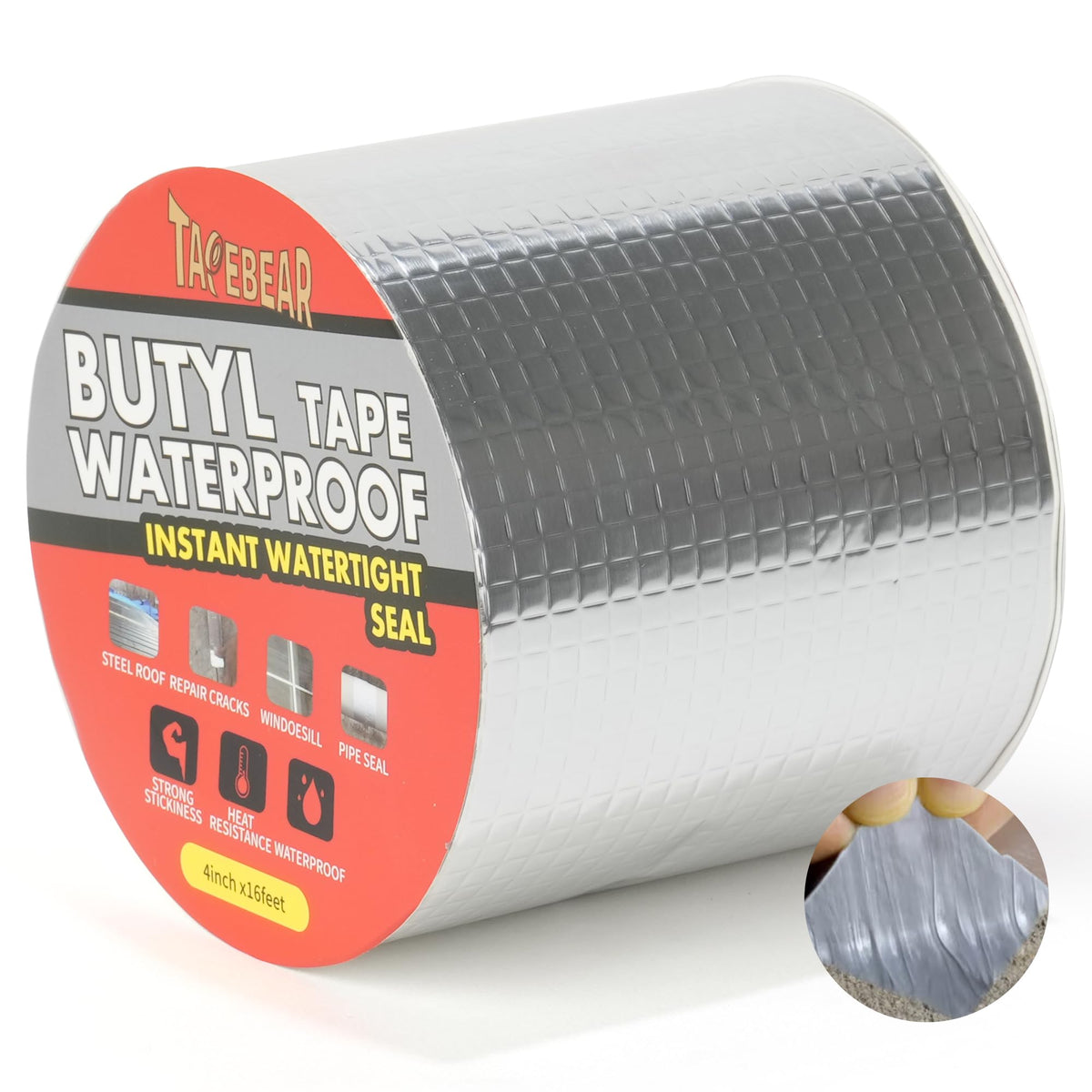 TAPEBEAR Butyl Tape Waterproof Sealing Tape 4inch x16feet, Upgraded Aluminum Foil Tape Heavy Duty for RV Repair, Awning, Window, Glass & EDPM Roof Leak Patching, Boat and Pipe Sealing, Silver 4inch x16.4feet 1