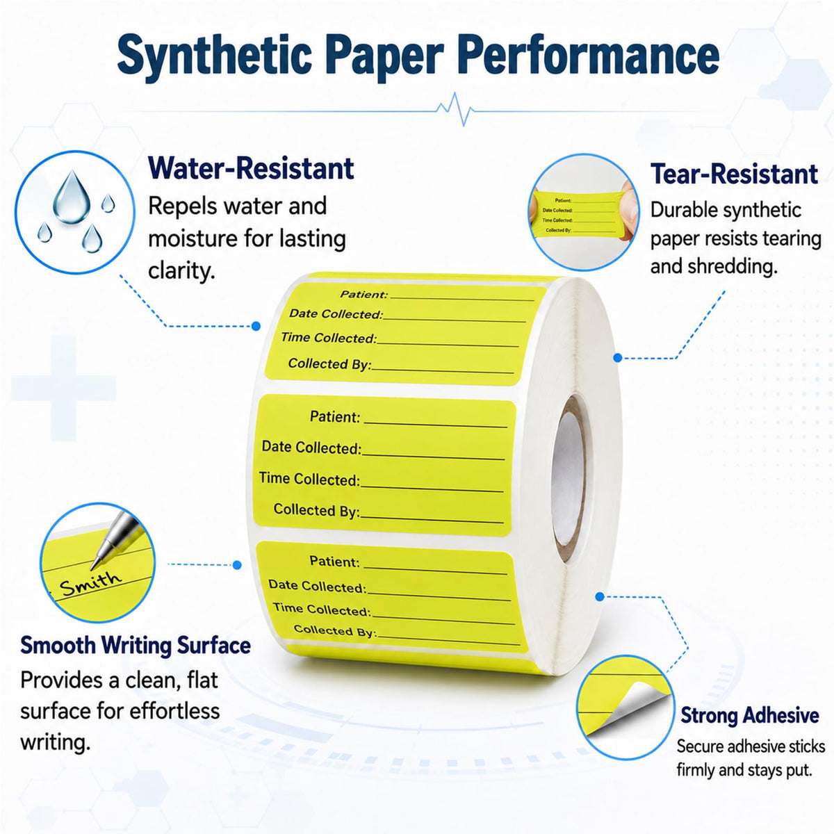 1000 PCS Specimen Collection Label 2"x1" Self-Adhesive Vinyl Yellow