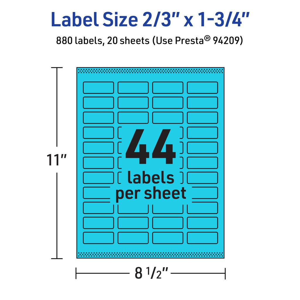 Avery® Printable Rectangle Labels, Sure Feed® Technology, 2/3" x 1-3/4", Bright Blue Labels, Print-to-The-Edge, Laser/Inkjet Printable, 880 Total, Great for Product Merchandising and Jars 880 labels