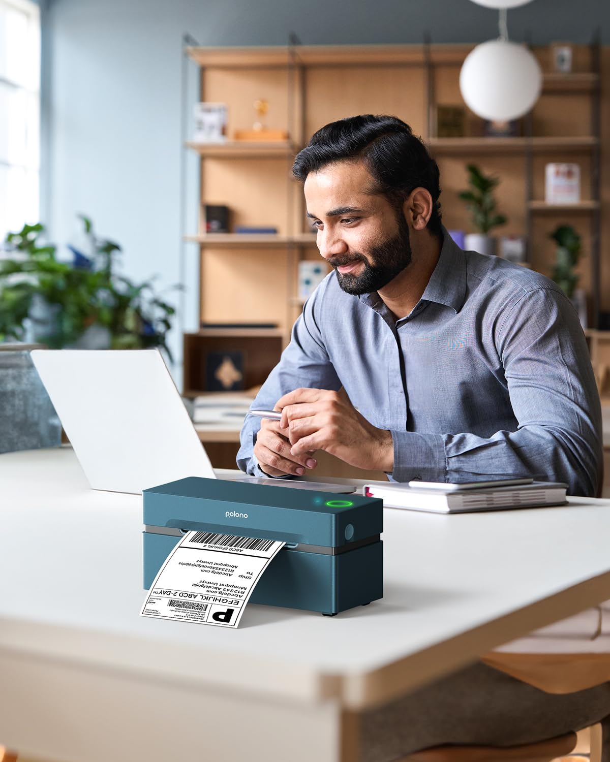 POLONO Bluetooth Thermal Shipping Label Printer, 4x6 Thermal Label Printer Blue