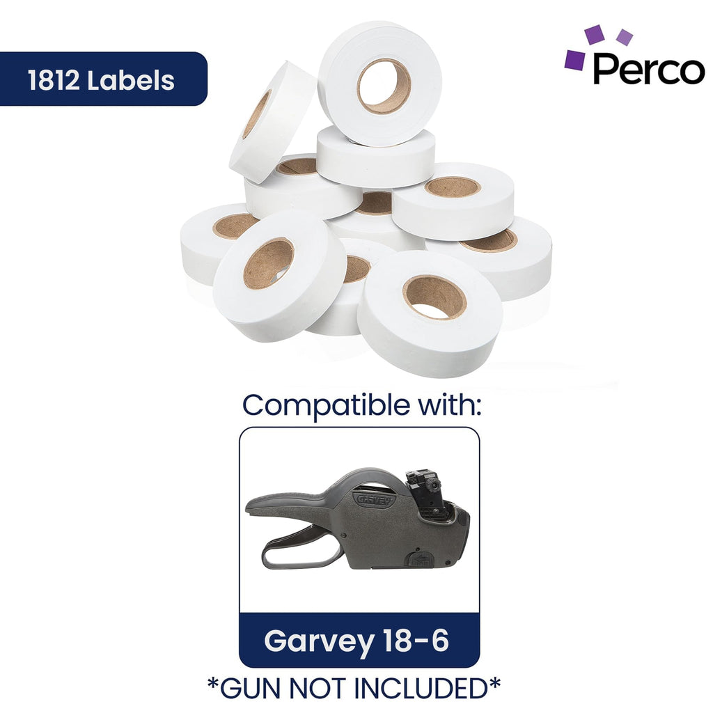 Perco White Price Marking Labels - 14,000 Blank Labels for Garvey 18-6 One Line Price Gun with Ink Roll Included - 11 Rolls, 1 Sleeve - Made in USA