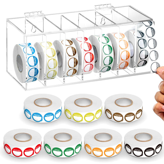 7000 Pcs Days of The Week Stickers,Food Labels Stickers 7 Day of The Week,Acrylic Label Dispenser and Colored Food Labels,Removable Date Labels for Food Containers Kitchen Supplies