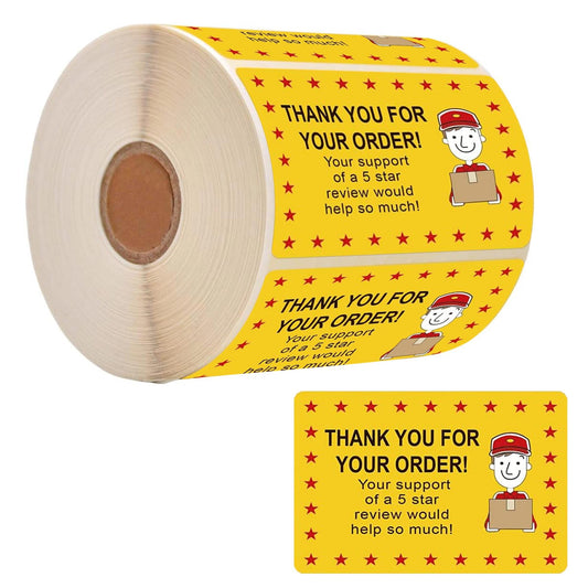 250 Pcs Star Review Delivery Labels Thank You for Your Order Stickers 2 x 3 Inch - Food Delivery Tamper Evident Sealed for Freshness Labels Stickers for Food Package Takeout Yellow
