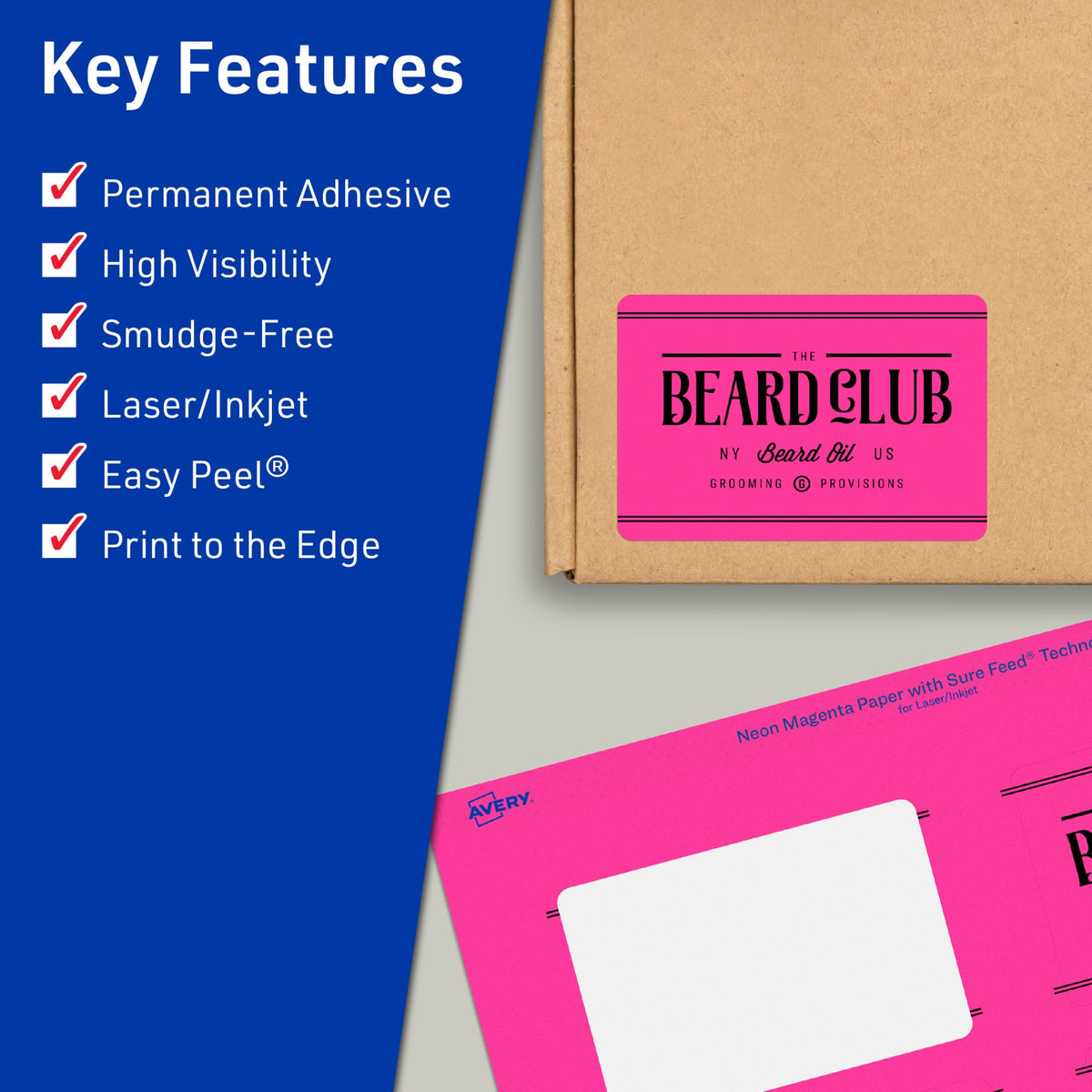 Avery® Printable Rectangle Labels, Sure Feed® Technology, 2" x 3", Neon Magenta Labels, Print-to-The-Edge, Laser/Inkjet Printable, 320 Total, Great for Mailing and Candles 320 labels