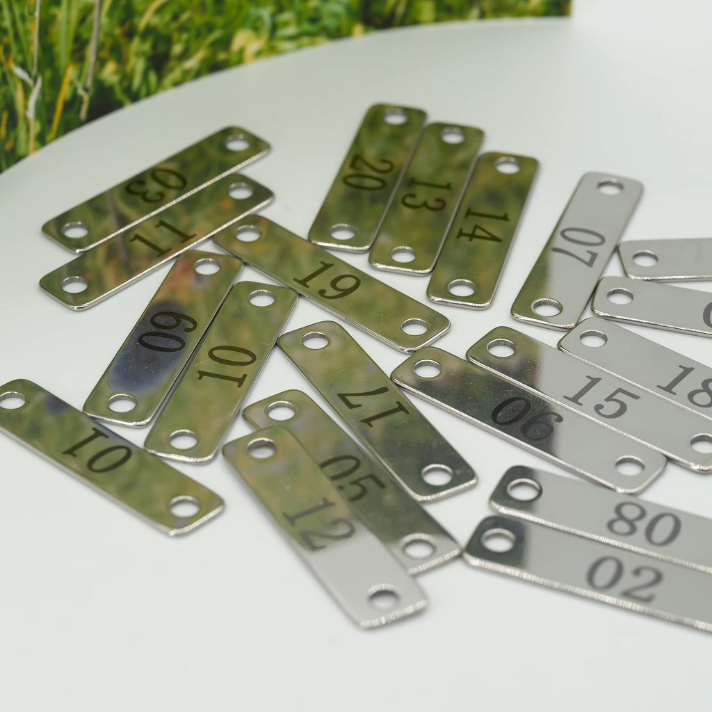 Small Stainless Steel Rectangle Numbered Tags with Two Holes 4cm*1cm (1-20) 1-20