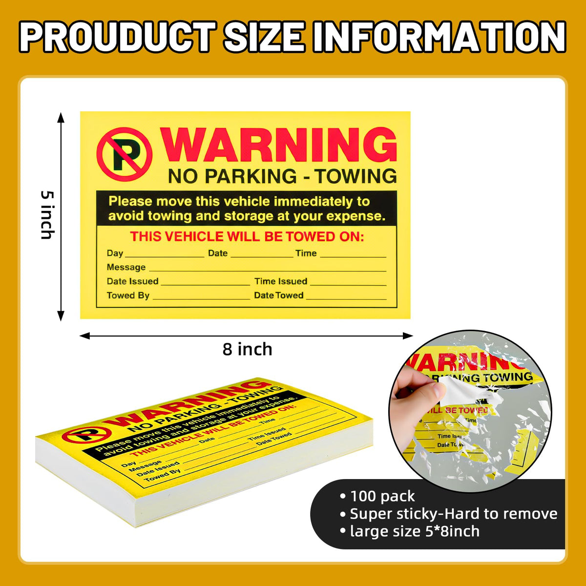 100 Pcs Parking Violation Stickers 5 x 8 Inches