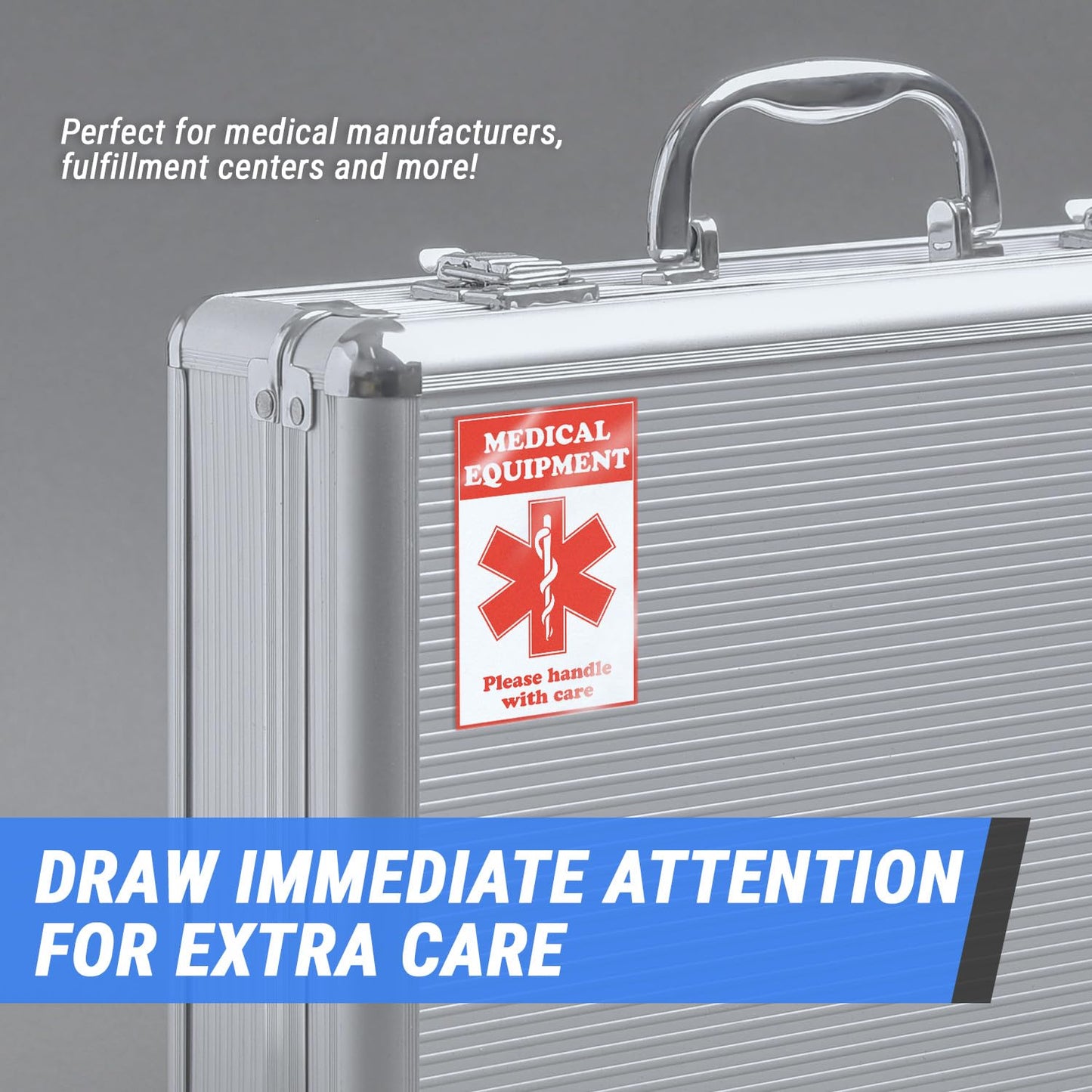 Medical Equipment Labels (2 x 3 inch, Red - 600 Labels) Clear & Bold Please Handle with Care for Medical Instruments or Devices During Travel or Shipping - Highly Visible