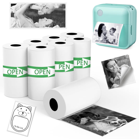 Mini Printer Sticker Paper - 8 Rolls White Self Adhesive Thermal Continuous Sticker Paper 50mm Width, Compatible with VFU & Most Label Printer, Ideal for Photos, Notes, List (50 * 3500mm)