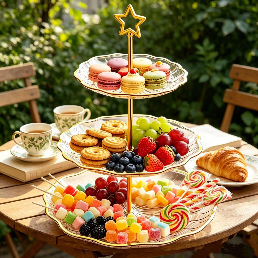 3 Tier Cake Tray Stands Zinc Alloy Cake Stands Fitting Holder Rod Stand Handle Cupcake Stand Hardware Handles DIY Making (Golden Star) Golden Star