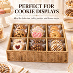 Cookie Display Stand, 6-Compartment Woven Snack Basket for Vendors, Natural