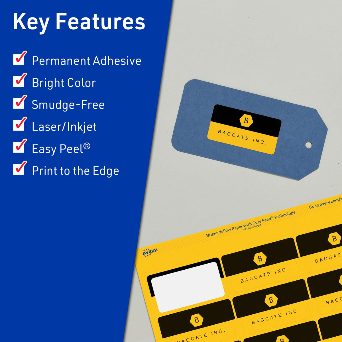Avery® Printable Rectangle Labels, Sure Feed® Technology, 1-1/4" x 2-3/8", Bright Yellow Labels, Print-to-The-Edge, Laser/Inkjet Printable, 360 Total, Great for Mailing 360 labels