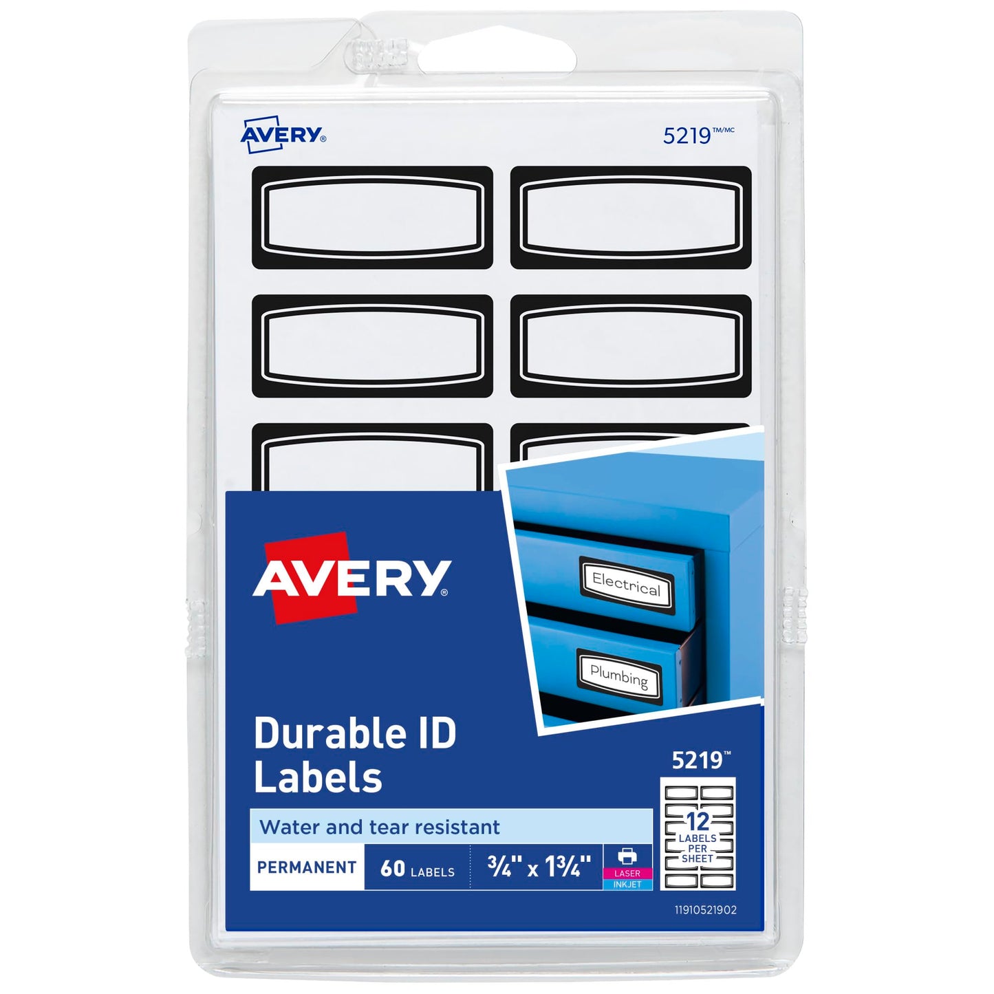 Avery(R) Durable ID Labels, 3/4" x 1-3/4", Black Border, Writable and Printable Labels, 60 Total (5219)