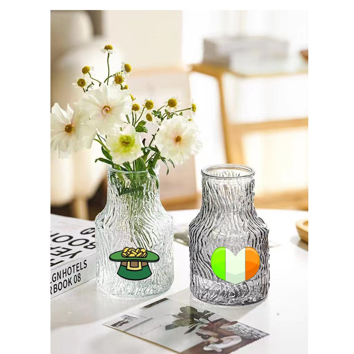 St.Patrick's Day Stickers Rub On Transfer Shamrock Labels for Kids Party Decorations Lucky Shamrock Clover Hat Irish Day Themed Sticker St Patricks Day Window Decal 2 Sheets