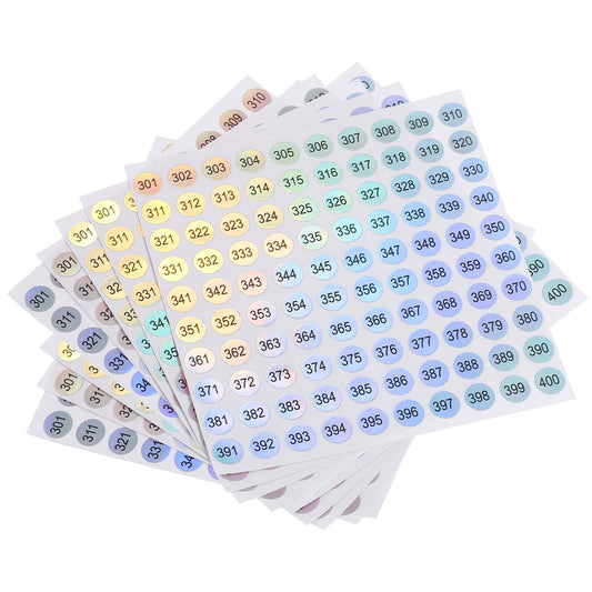 MECCANIXITY Laser Number Stickers, Number 301 to 400 Round Self Adhesive Reflective Sticker for Inventory, Storage Organizing, 10 Sheets(1000pcs)