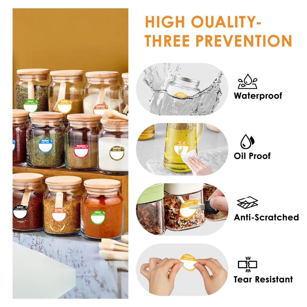 7000 Pcs 1 Inch Risepekt Removable Day Dots Food Labels (Monday-Sunday)