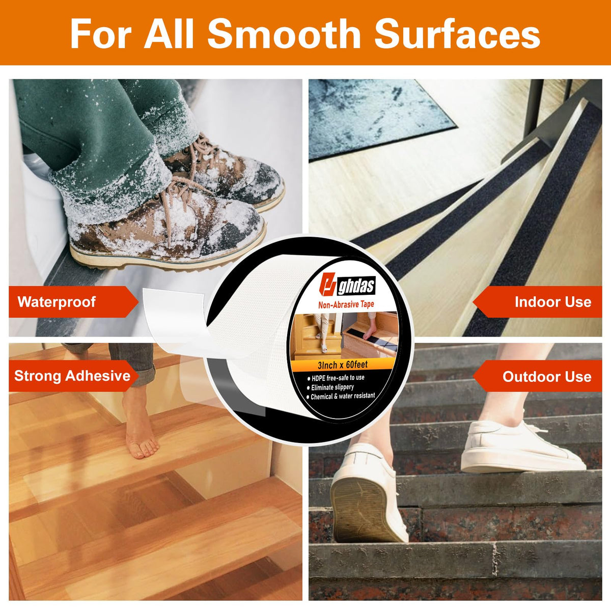 Non-Abrasive Grip Tape Roll, 3In x 60ft, Customizable Sliding Duty Tape, Portable Multi-Purpose Grip Tape, Tear, Peel & Slip, for Gadgets and Gear From Slipping, Sliding Or Shifting More (Clear) Clear 3" x 60'