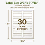 Avery Printable Rectangle Hemp Labels with Sure Feed Technology, 2/3" x 3-7/16", Off-White, Laser & Inkjet Compatible, 1200 Total, Great for Product Branding, Packaging, and More 1,200 Labels