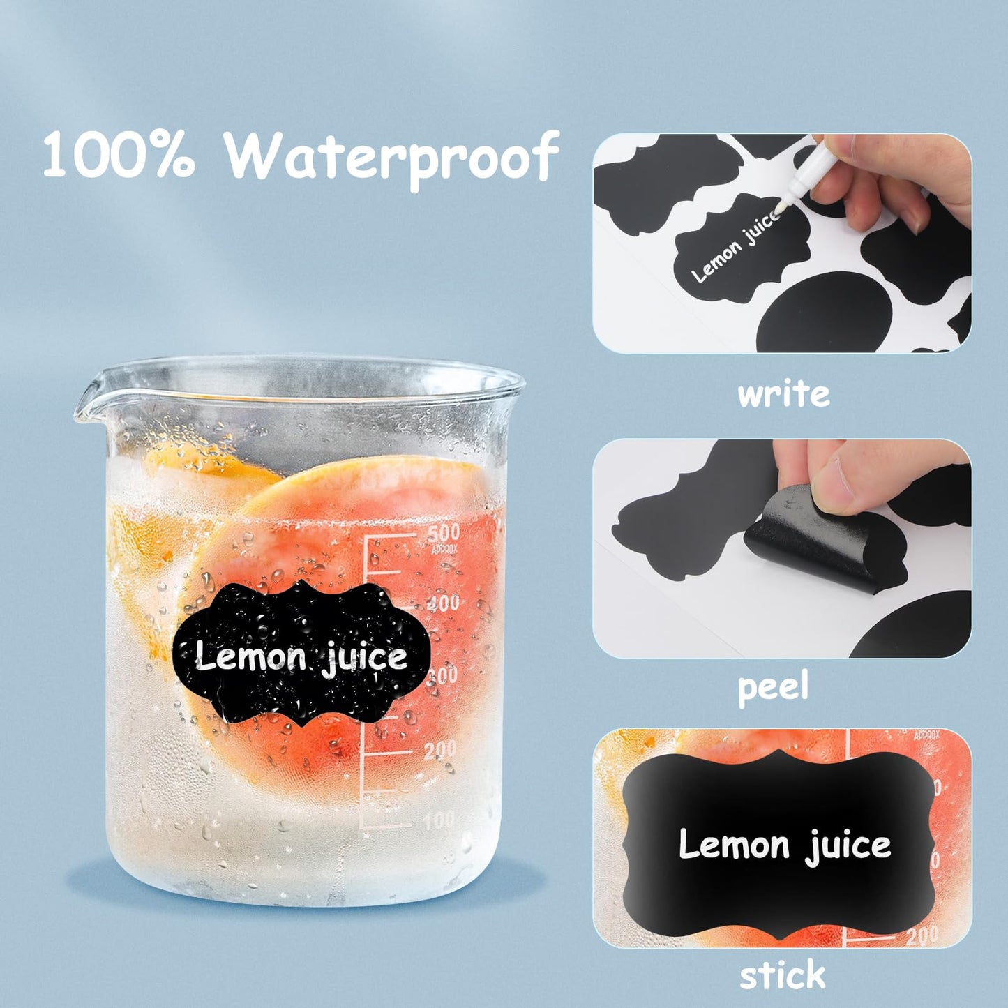 FYY Chalkboard Labels for Jar - 250pcs Reusable Waterproof Blackboard Stickers Removable Label with White Chalk Marker and Small Towel for Jars, Bottles, Storage Bins, Organize Home & Kitchen, Black