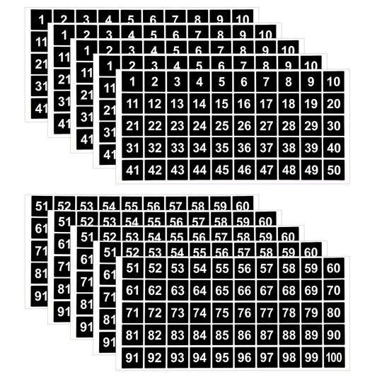 AIEX 10 Sheets Number Stickers 5 Sets of 1-100 Vinyl Square Number Sticker Waterproof Labels for Sorting Organizing Storage Boxes Lockers Indoor Outdoor Office School Supplies (Black, 1inch)