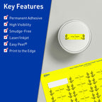 Avery Printable Rectangle Labels, Sure Feed Technology, 1/2" x 1-3/4", Neon Yellow Labels, Print-to-The-Edge, Laser/Inkjet Printable, 1,200 Total, Great for Jars and More 1,200 labels