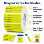 1000 PCS Specimen Collection Label 2"x1" Self-Adhesive Vinyl Yellow