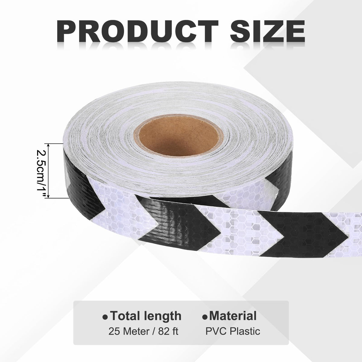MECCANIXITY Reflective Tape, 1 Inch x 82 ft Self-Adhesive Trailer Reflector Tape Waterproof Warning Safety Sticker Night Reflectors Arrow Tape for Bikes, Black-White 1 Inch x 82 Feet