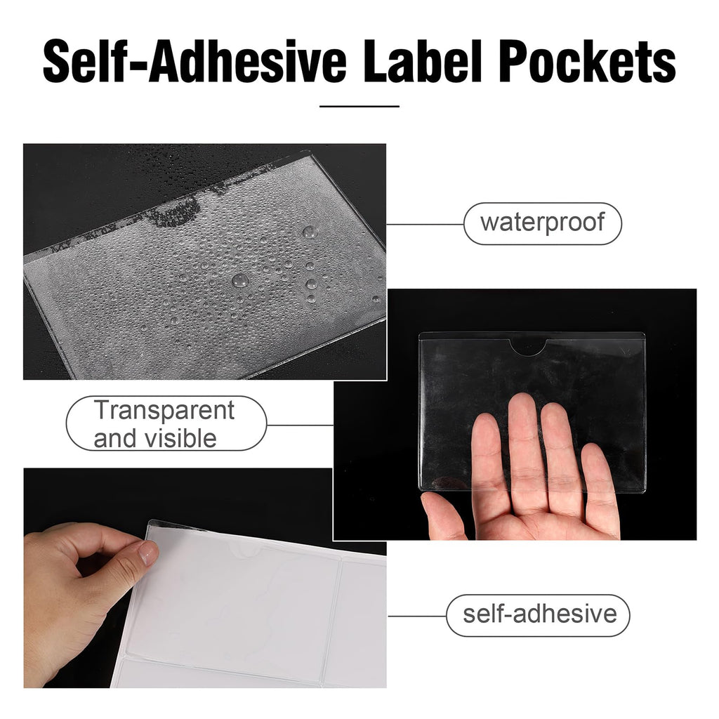 52 Pack Self-Adhesive Index Card Pockets, Clear, Top Load, 3 x 5 Inch 3" x 5"