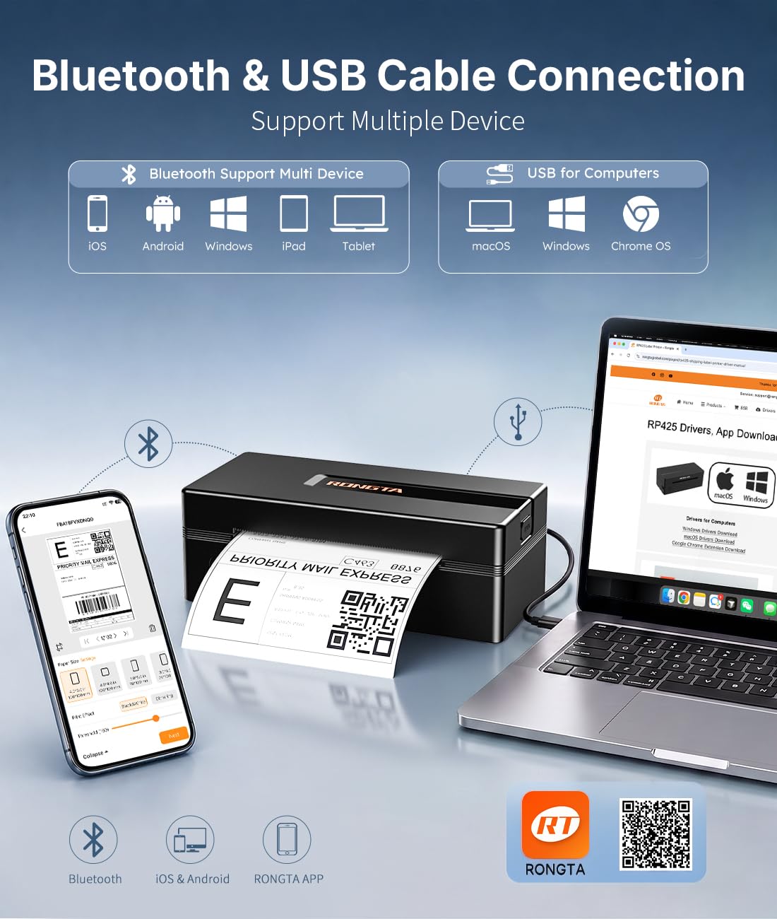 Rongta Bluetooth Thermal Shipping Label Printer for Small Business