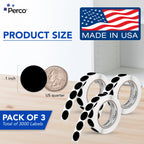 Perco Black Perforated Round Circle Dot Sticker 1-Inch Labels — 3 Rolls, 3,000 Stickers - Bold High Contrast for Pricing, Writing & Bin Labels, Strong Adhesive - Made in USA 1 Inch