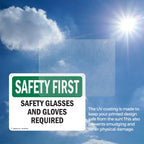 (2 Pack) Safety Glasses And Gloves Required OSHA Safety First Sign 14 Inch X 10 Inch Plastic Sign, Weather Resistant, UV Protected for Workplace, Business, and Construction Site, Made in the USA