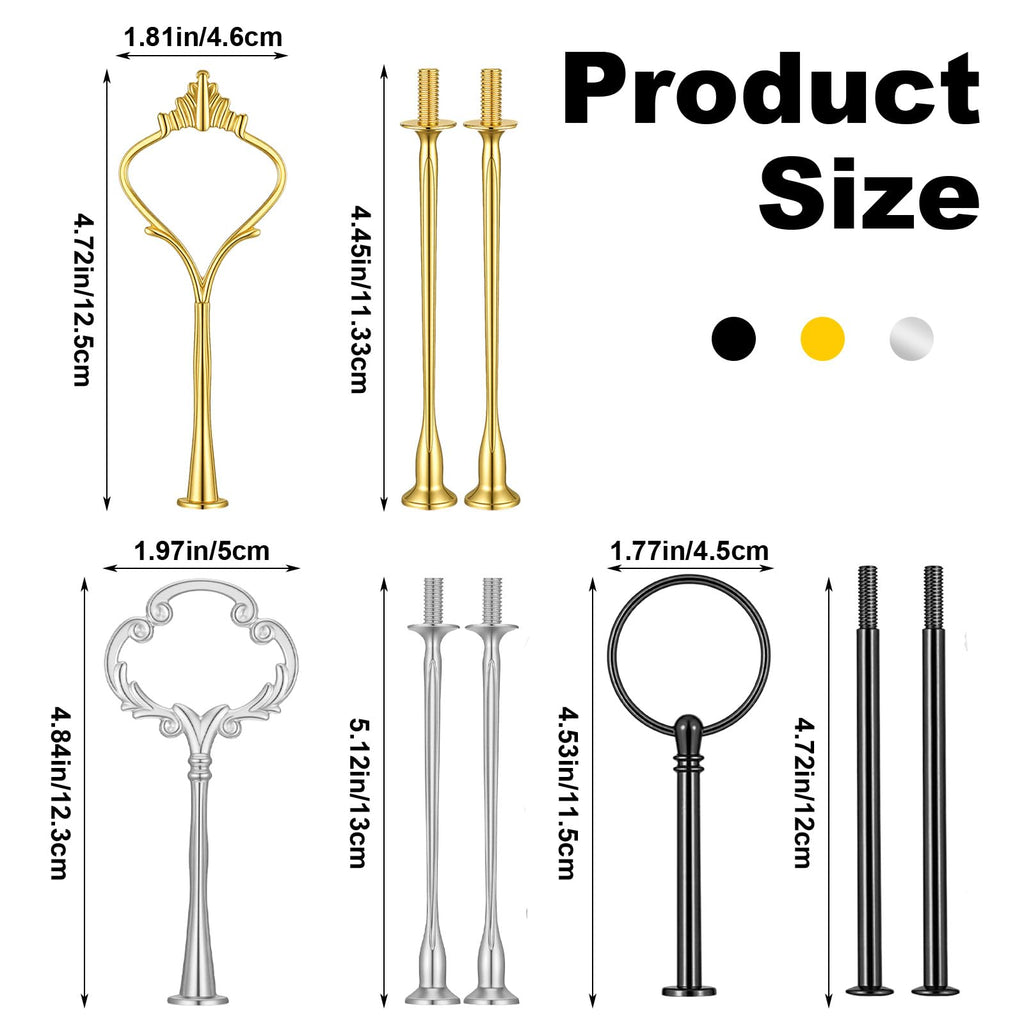 9 Sets 3 Tier Tray Hardware Kit Cake Stand Hardware for DIY Serving Stand, Tiered Plate with Round Crown Sunflower Style in Gold Silver Black, Heavy Metal Fittings for Dessert Cupcake Fruit Tray