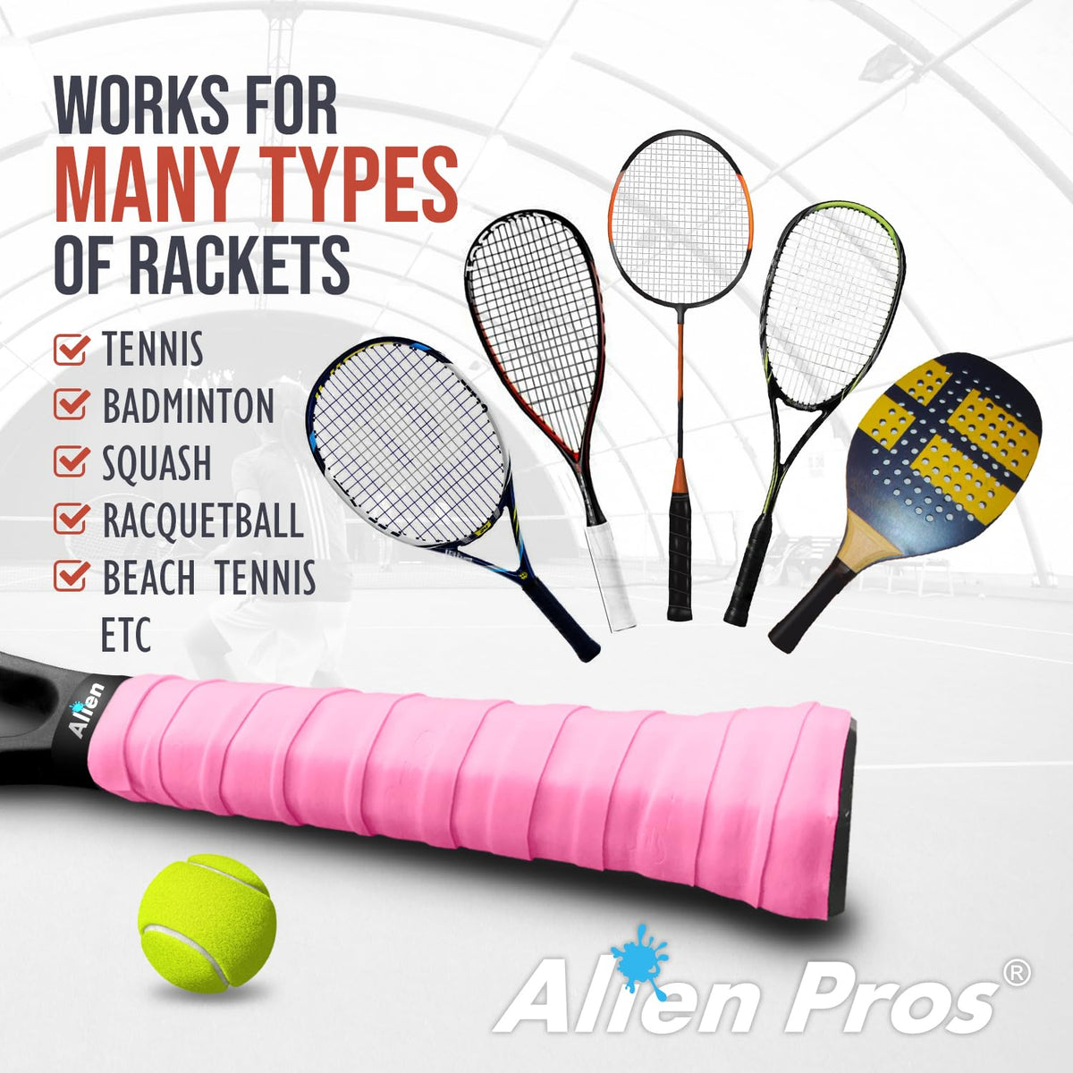 ALIEN PROS 12 Grips Gray & Neon Yellow New Model M-Tac Tennis Racket Grip Tape - Wrap Your Racquet for High Performance