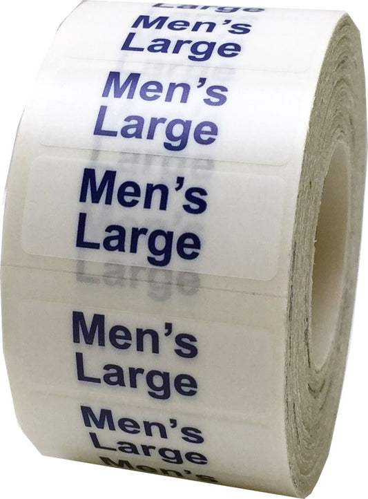 Men's Large Clear Clothing Size Strip Stickers 1.25 x 5 Inch 125 Labels on a Roll