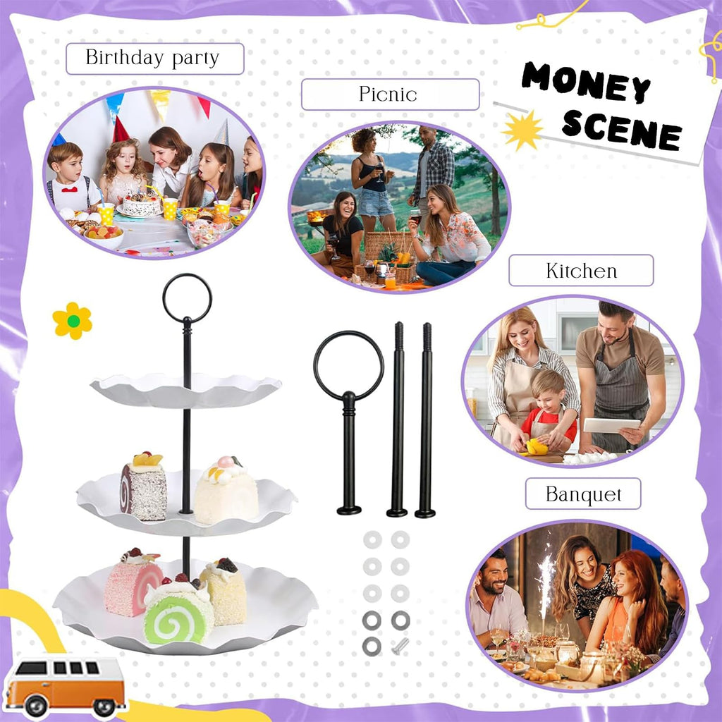 4 Set 3-Tier Cupcake Stand Hardware Handles, Tiered Tray Plate Hardware Kit, Zinc Alloy Cake Plate Stand Handle Fittings with Screws, Heavy Metal Cake Stands Holder, Round