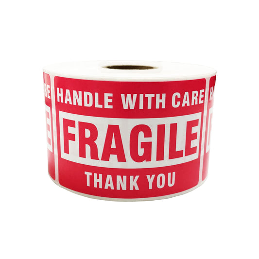 Innovative Haus 1 Roll 500 Labels Handle with Care Stickers - Fragile Warning Packing Label - 2 x 3 Inch Self Adhesive Sticker for Moving and Packaging Supplies - Red Fragile Stickers for Shipping