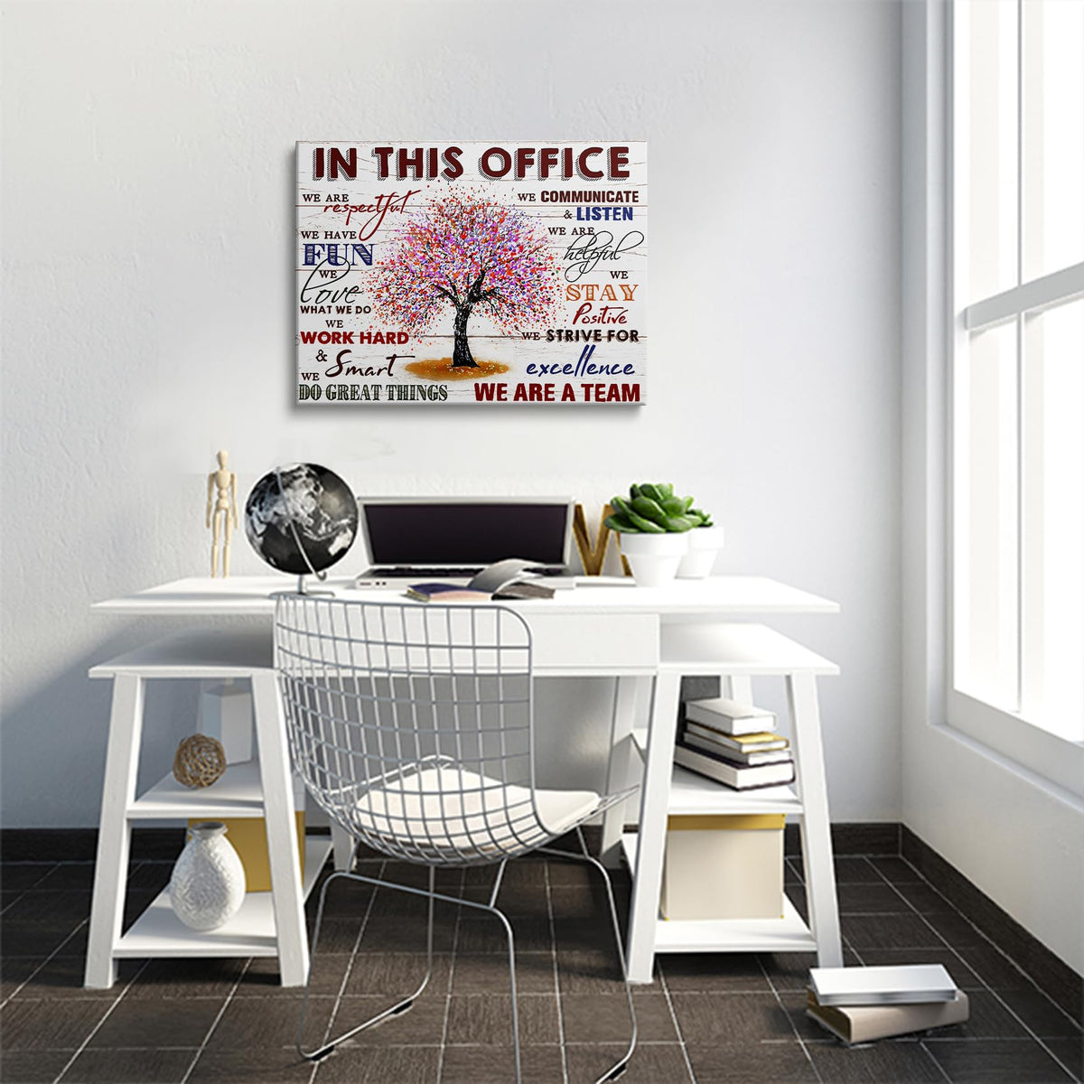 HDXUFJQ Office Inspirational Wall Art In This Office Canvas Wall Decor Team Rules Motivation Positive Quotes Pictures Prints Teamwork Painting for Home Office Ready to hang(12"x16") In this office (white) 16"L x 12"W