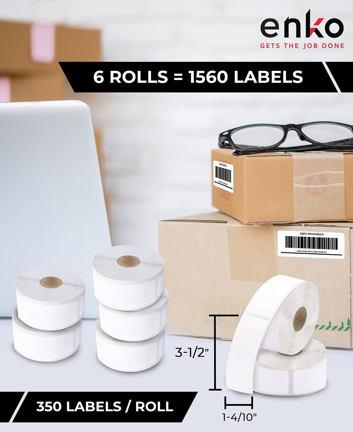 enKo [6 Rolls, 1560 Labels] Large Address, Shipping & Barcode Labels 30321 (1-4/10 x 3-1/2) Compatible for Dymo LabelWriter