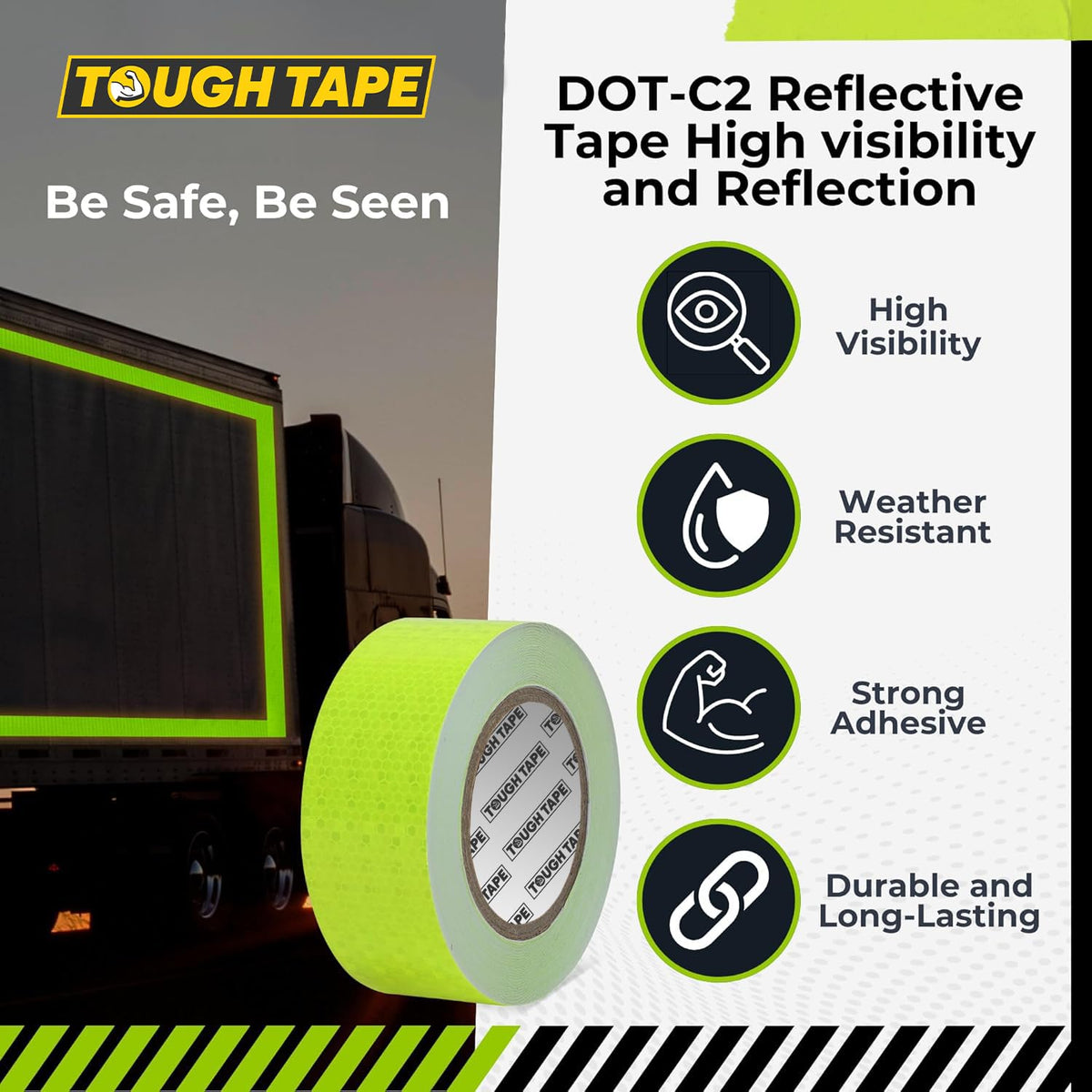 DOT C2 Safety Reflective Tape 2IN x 35 FT - Outdoor Waterproof Conspicuity Tape - Green Reflector Tape for Trailers, Vehicles, Boats - Strong Reflective Safety for Caution Warning Signs