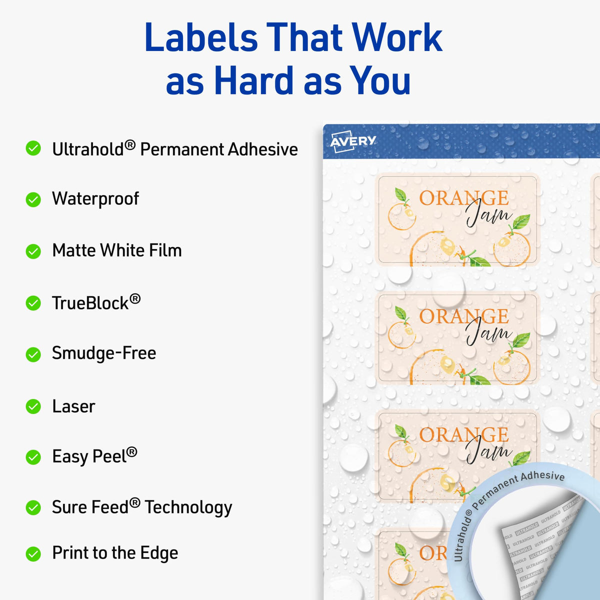 Avery Outdoor Waterproof Rectangle Labels with Sure Feed Technology, 1.5" x 2.75", White Film, Print-to-the-Edge, Compatible with Laser Printers, 100 Labels Total