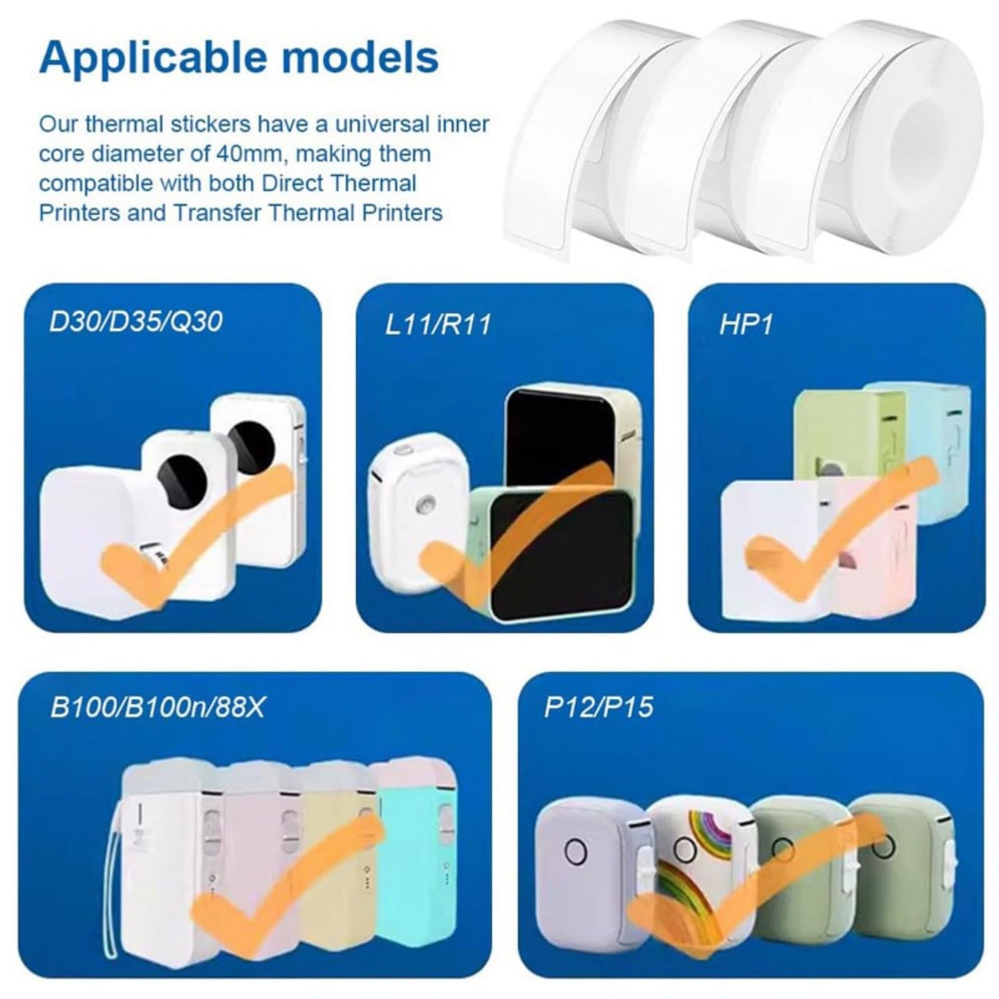 Labels Paper for Portable Thermal Printer, Self-Adhesive Office Labels&Stickers 14mmx40mm Adapted All-Purpose Thermal Labels Print Maker Paper, 180 Labels/Roll White14*40*180