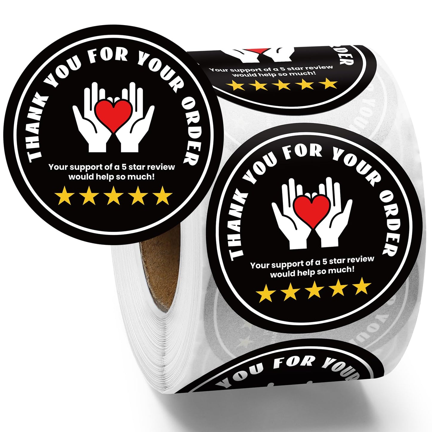 Fulmoon 500 Pcs 2 Inch Thank You for Your Order Stickers 5 Star Review Delivery Labels Freshness Food Delivery Accessories 5 Star Rating Reminder for Shopper Grocery Takeout Driver (Black) Black