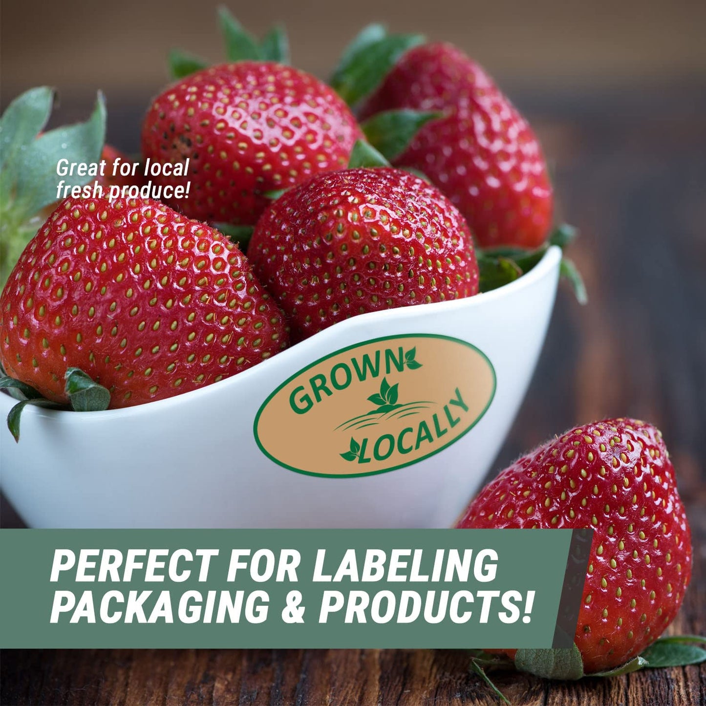 Grown Locally Stickers (2 x 1 inch, Oval Shape - 300 Labels) Locally Grown Labels for Food Packaging, Grocery Stores or Farmer's Markets