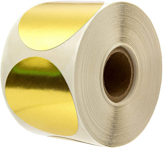 2" Metallic Gold Color Coding Stickers / 500 Round Shiny Gold Foil Labels/Made in The USA