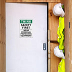 T&R Large Think Safety First Sign Wear Personal Protective Equipment - 2 Pack - 14 x 10 Inches Rust Free .040 Aluminum Reflective - UV Protected, Waterproof and Fade Resistant - 6 Pre-drilled Holes 2 Pack - Think Safety First