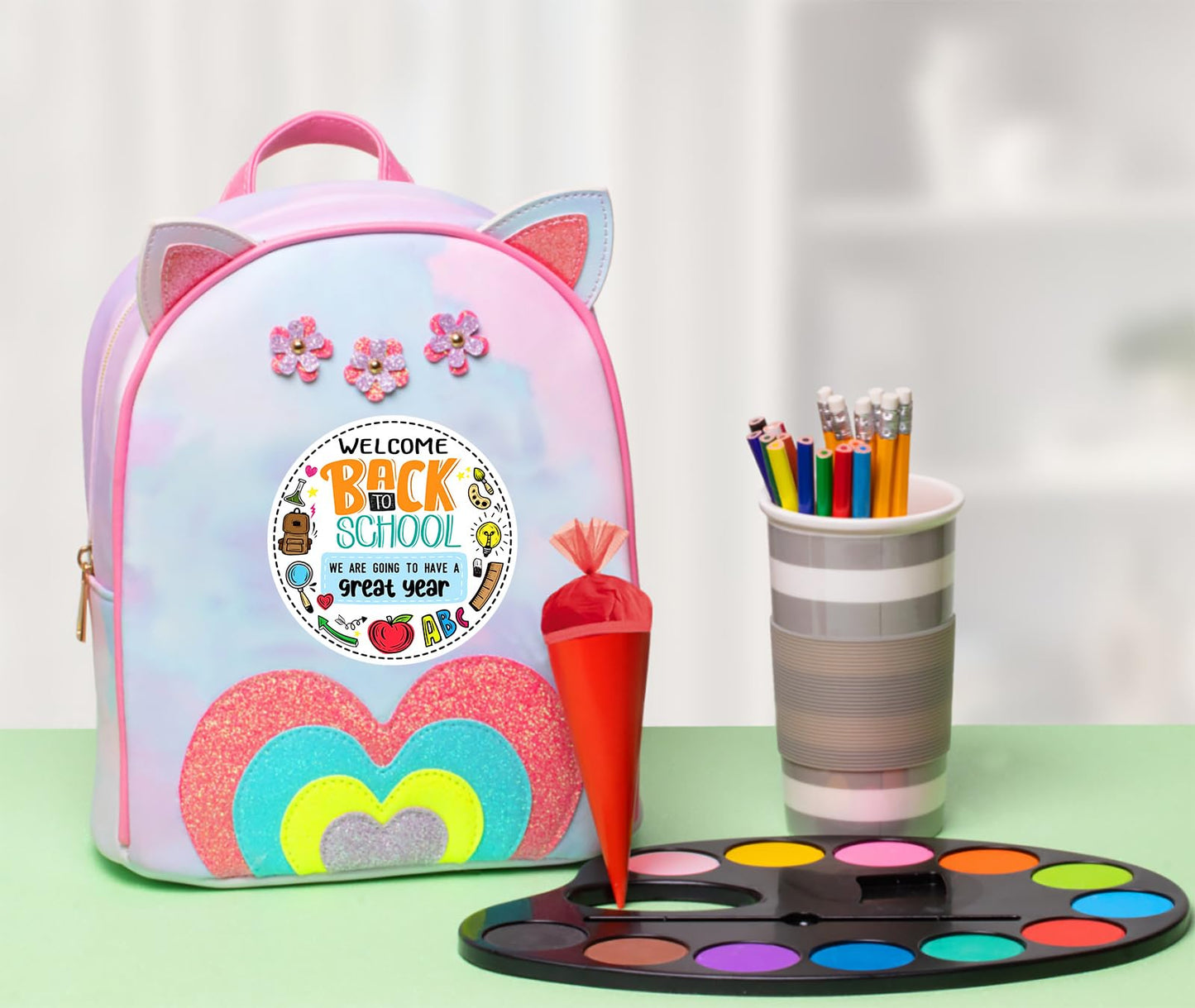 D4DREAM Welcome Back to School Label Sticker for Students 4" Present Stickers Labels for Kids Round Cartoon Reward Encouragement Gifts Stickers Teacher Supplies for Kindergarten Preschool Classroom