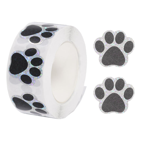 MECCANIXITY Adhesive Label Stickers Sequin Black 500Pcs Paw Prints Stickers 0.98inch Dog Paw Bear Paw Stickers for Children Teacher Fit Crafts Party