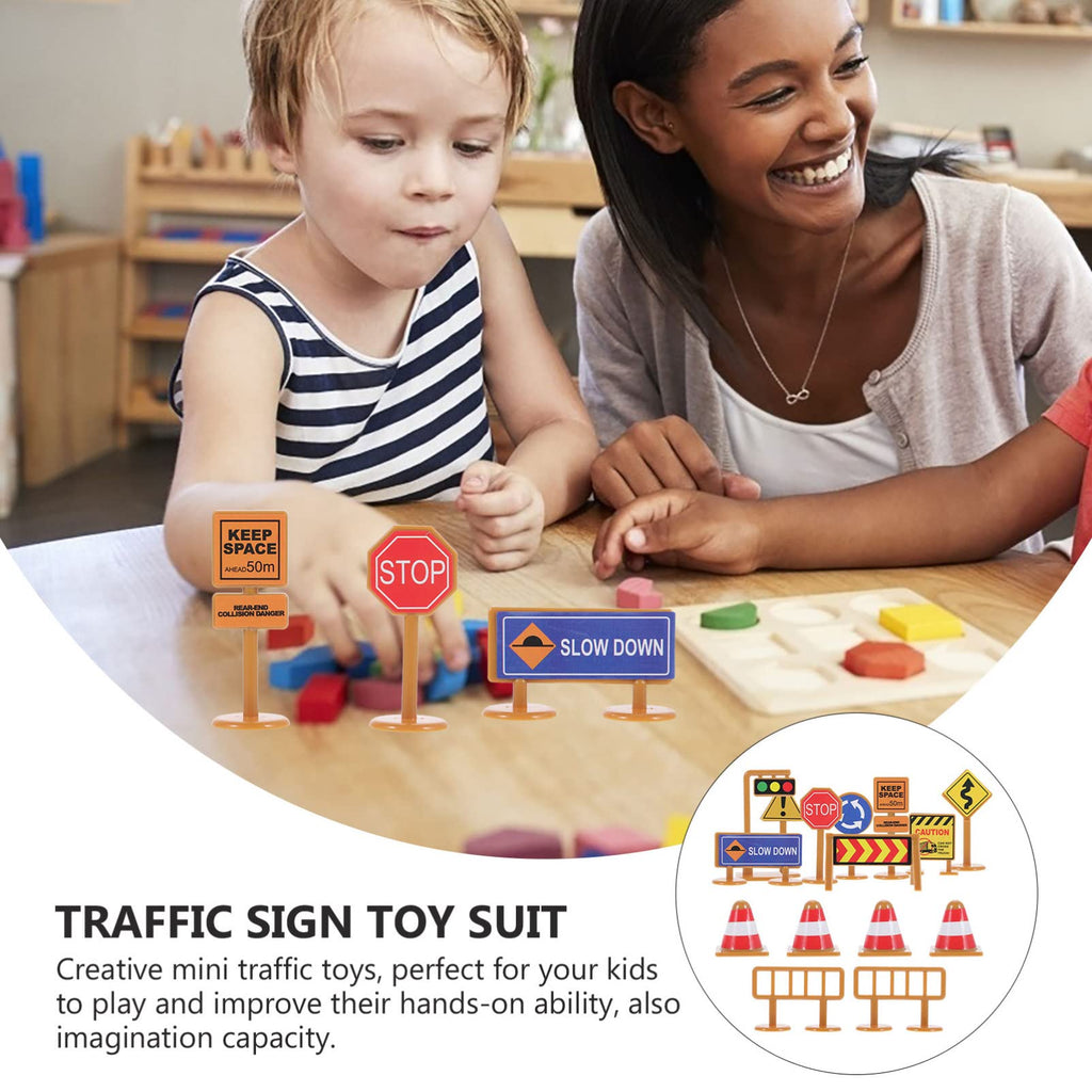 iplusmile Kids Traffic Signs Playset: 30pcs Street Traffic Cone Barricade Signs Crosswalk Signal Educational Mini Toys for Boys Girls, Ages 3+