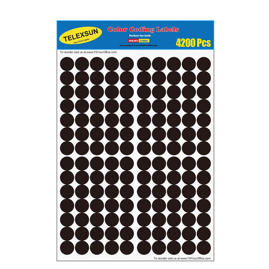 4200 Pcs 3/4" Round Color Coding Circle Dot Labels, Black 0.75 in Circle Dot Stickers - Print or Write - 8 1/2" x 11" Sheet （ 30 Sheet ） 4200 Pack